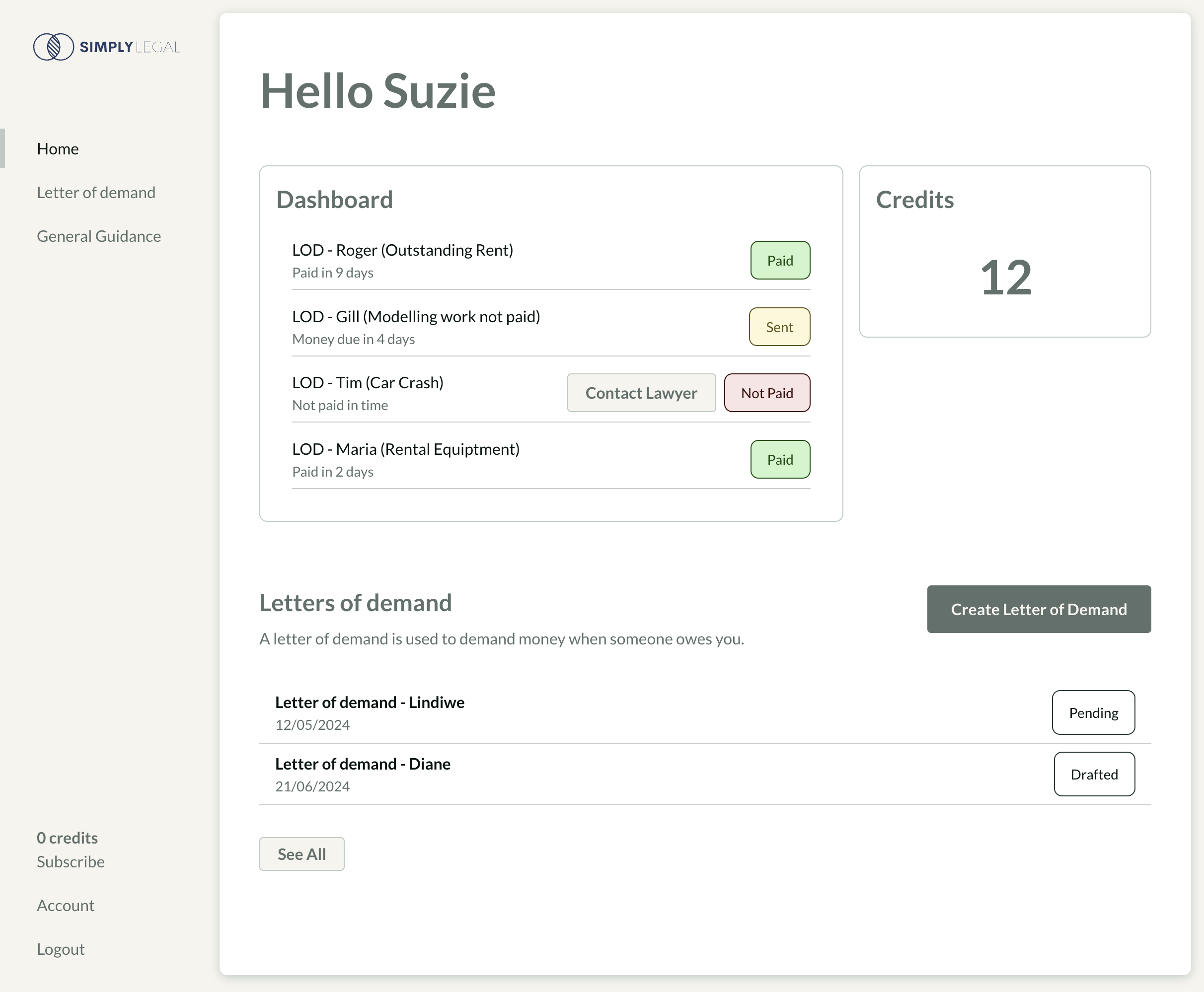 SimplyLegal Application Screenshot